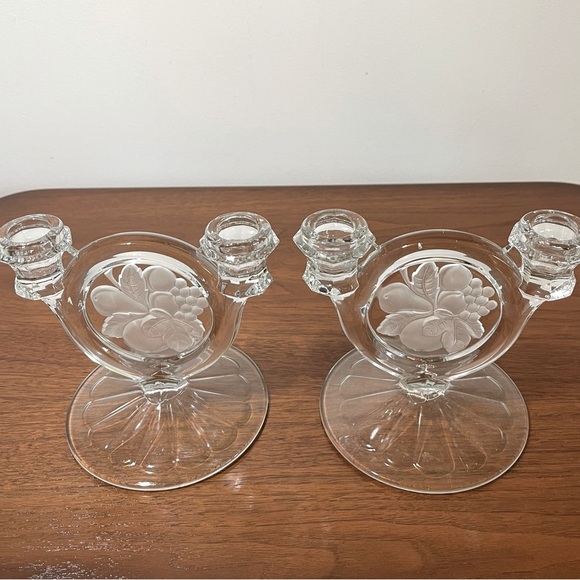 Vintage Elegant Indiana Glass Constellation Grape Double Candlestick, Pair - Picture 1 of 6